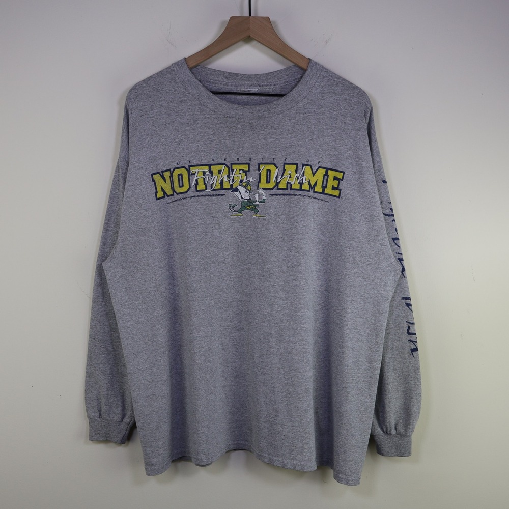 Vintage Y2K Notre Dame‎ Fighting Irish Long Sleeve T-Shirt XL Gray NCAA